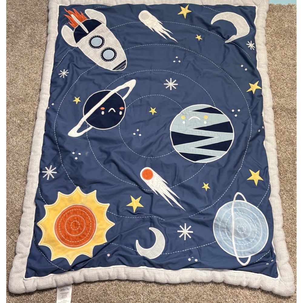 Lambs & Ivy Baby Blanket Milky Way Unisex OS Blue Galaxy Space Rocket  Quilt